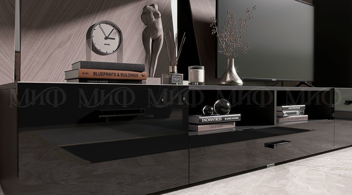 НИКОЛЬ Тумба ТВ (Черный глянец/Черный) | фото 3