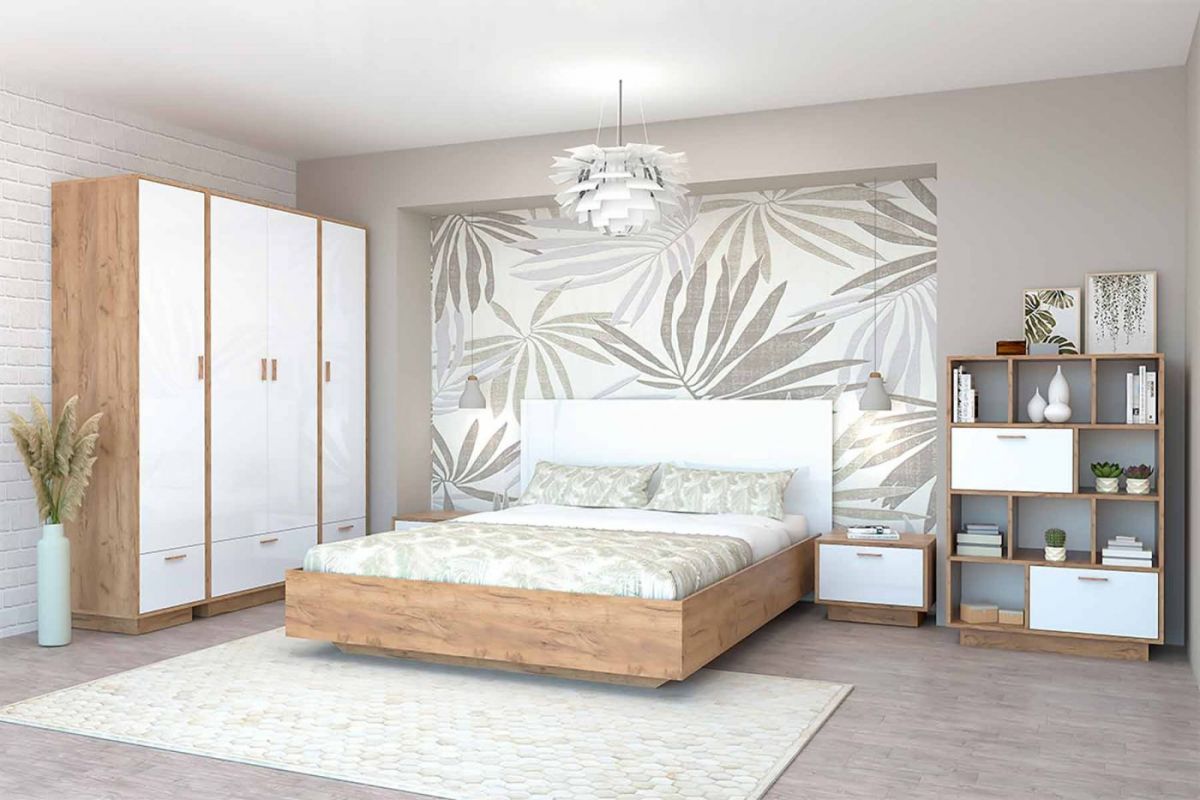 Эго Кровать 1,4 (арт.031) (сп/м 1400*2000мм) (б/матр.) (дуб крафт золотой/белый глянец) | фото 2