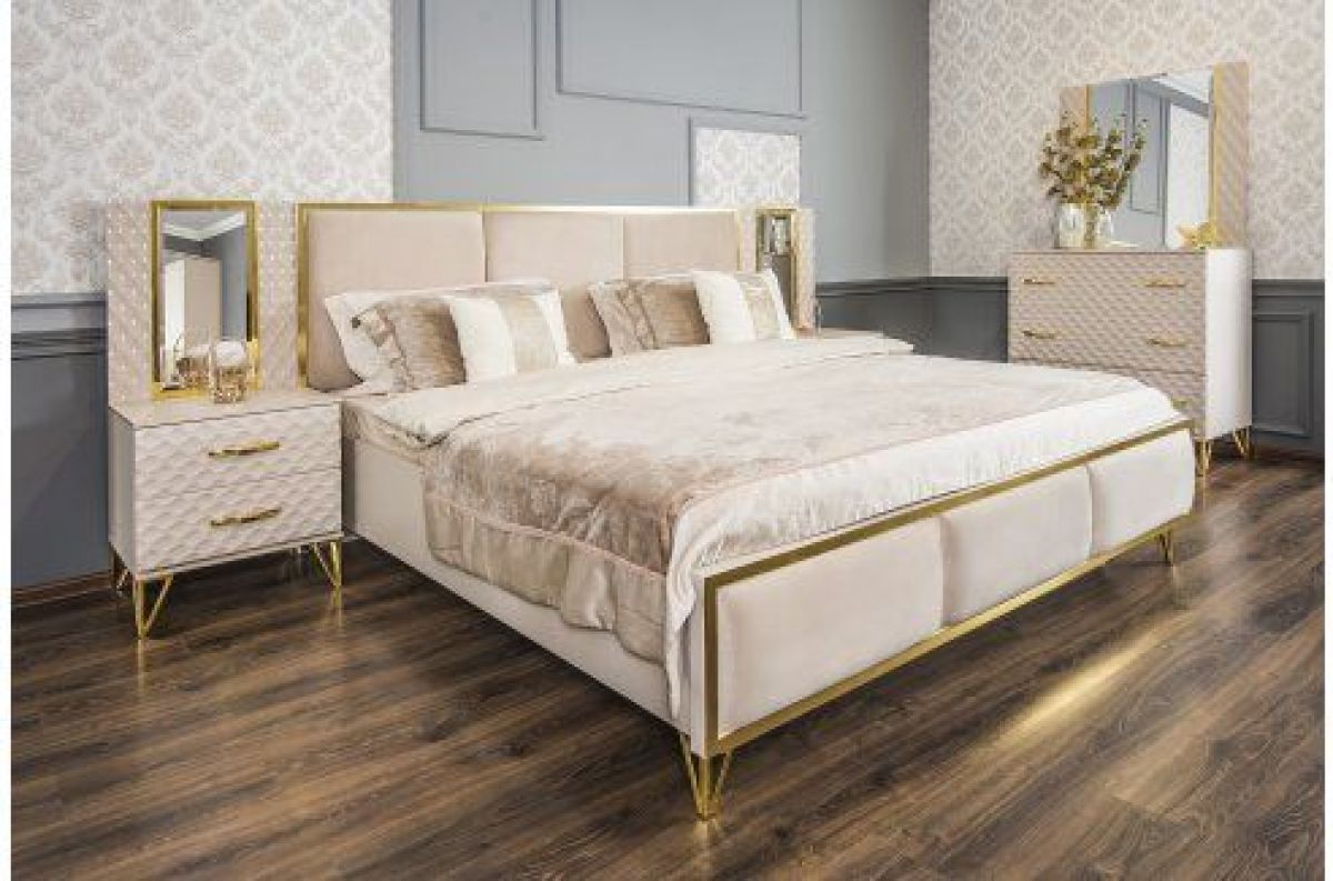 Кровать Lara 1800 с мягким изголовьем + основание (бежевый глянец) | фото 3