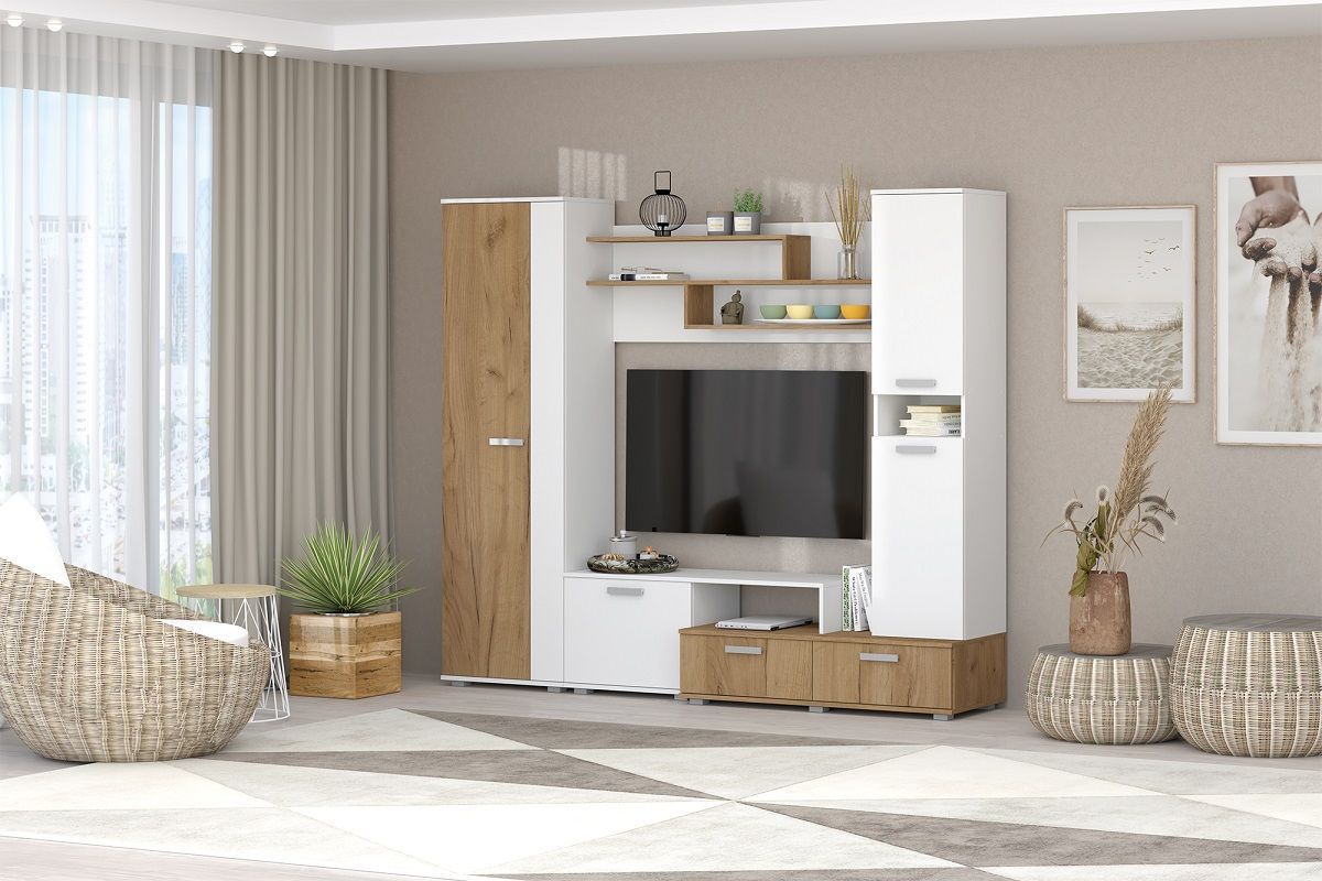 Гостиная Юна (Белый текстурный/Дуб крафт золотой) | фото 3