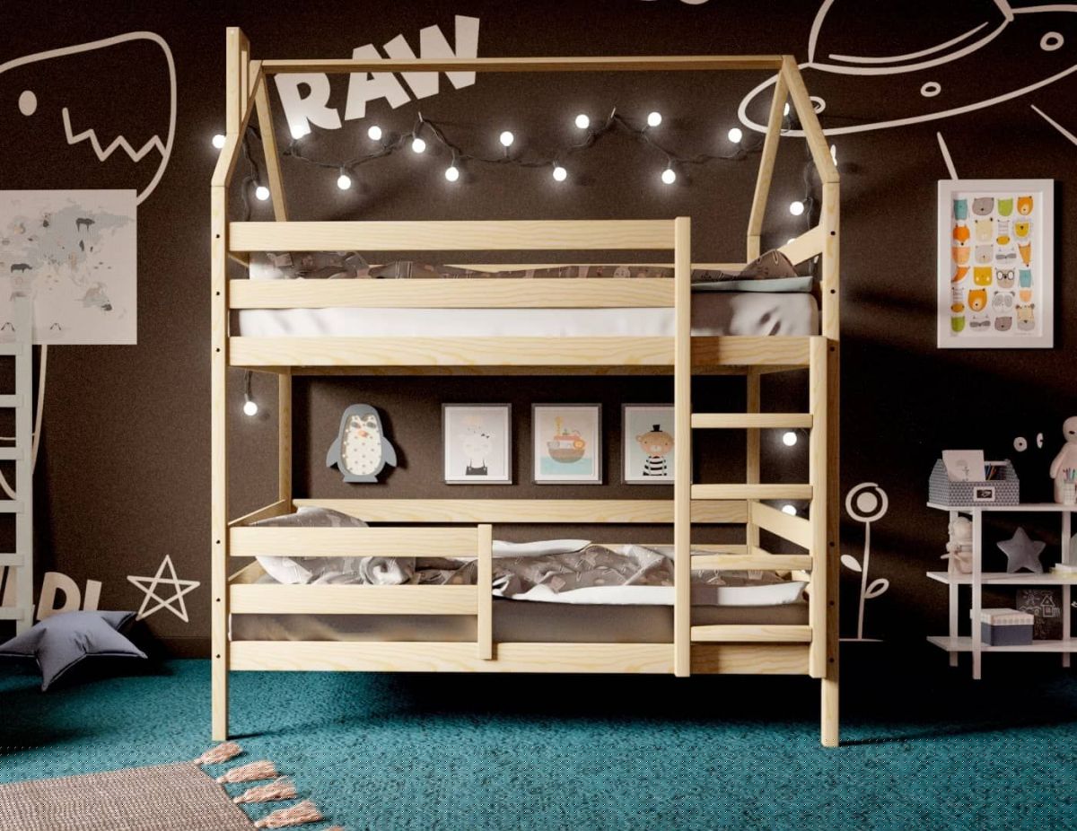 Кровать-домик двухъярусная 80*190 без покраски | фото 3