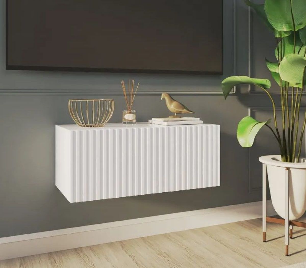 Тумба подвесная под ТВ LINES MTV1-MA 750 Белый глянец (Белый-M 10.1.1) | фото 9