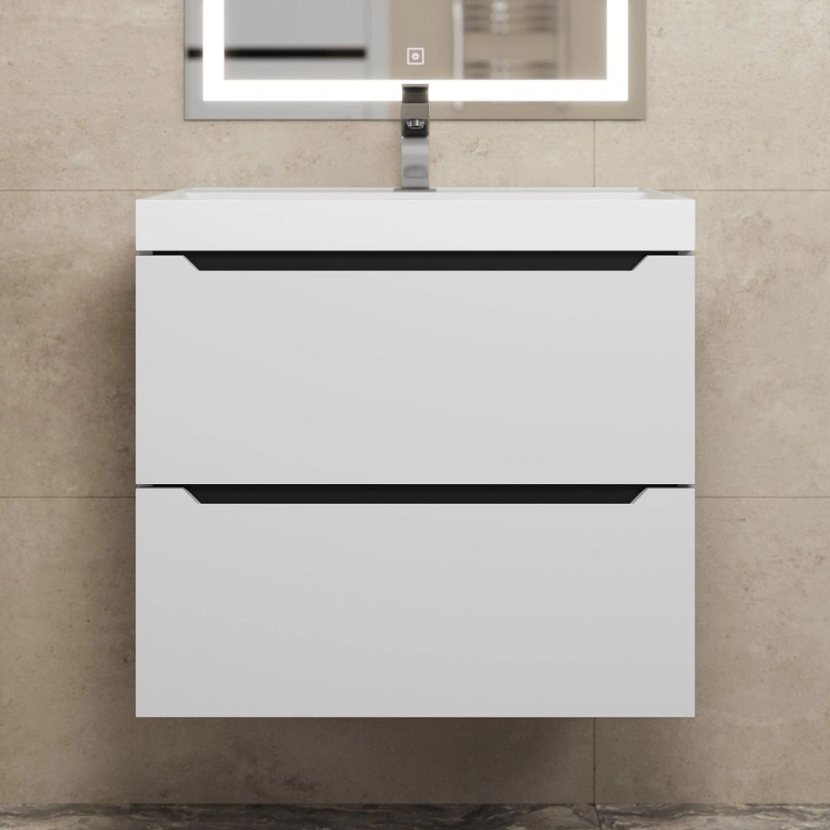 Тумба под раковину Uperwood Tanos 60 см, подвесная, белая/графит | фото 9