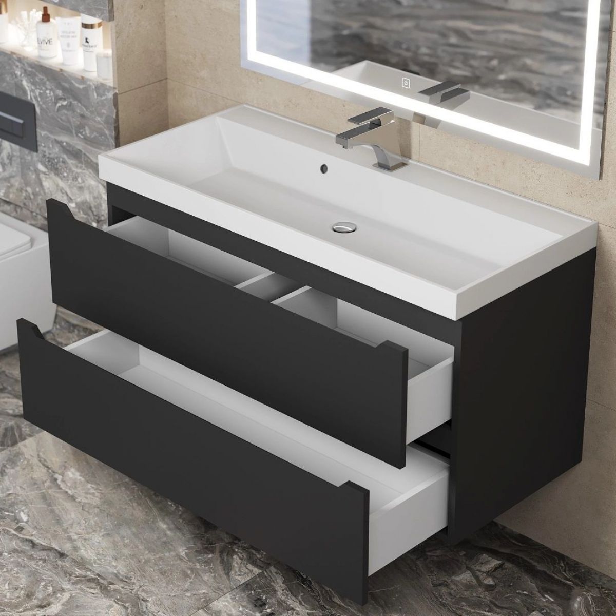 Тумба под раковину Uperwood Tanos 100 см, подвесная, черная матовая | фото 10