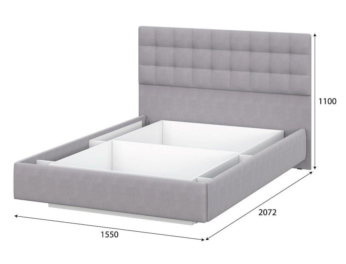 Кровать двойная №2 (универсальная 1.4х2.0) Серия 2 + основание (Белый/Серый ткань/Квадро Серый ткань) | фото 3